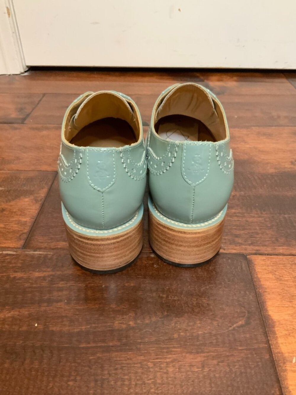 The Office of Angela Scott Blue Leather Ms. Arzner Laceless Brogues Shoes Sz 9.5 - Picture 7 of 11